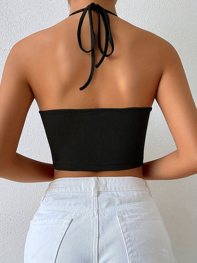 Emilia | Black Halter Crop Top 