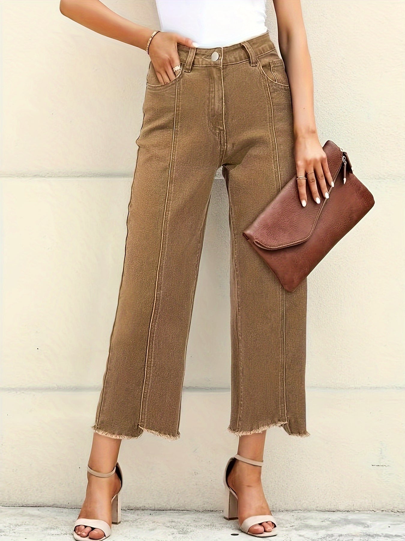 Emma | Fashion Women's Cropped Jeans with Wide Legs and Side Stripes 