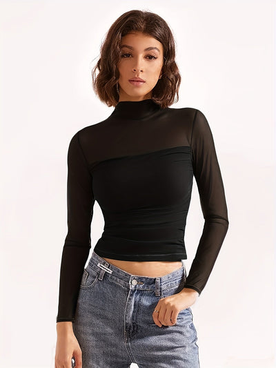 Emma | Long Sleeve Crop Top with Mesh Detail 