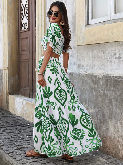 Eva | Casual Ethnic Style Printed T-shirt and Skirt Set 