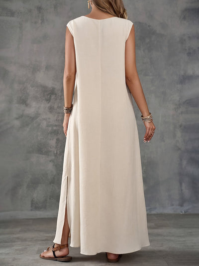 Evalynn | Mouwloze Maxi Jurk met V-Hals en Split