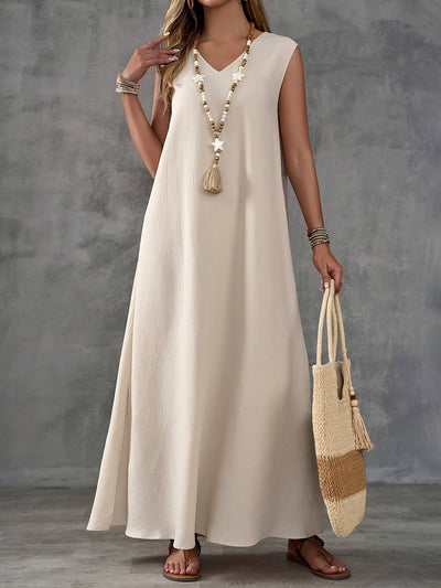 Evalynn | Mouwloze Maxi Jurk met V-Hals en Split