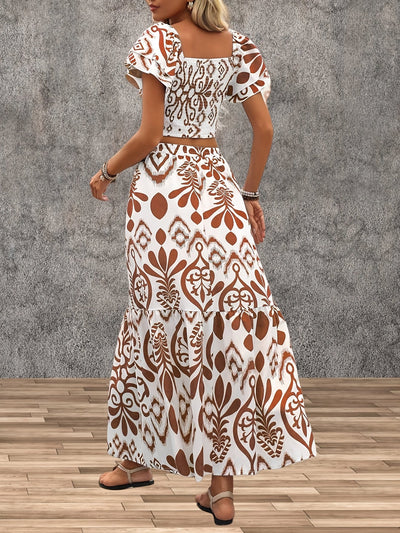 Evangeline | Printed Lotus Leaf Top and Skirt Set