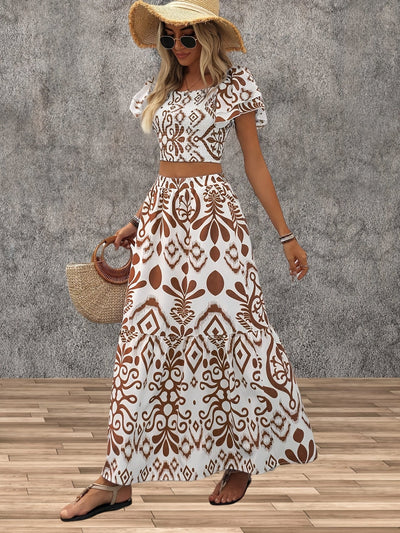 Evangeline | Printed Lotus Leaf Top and Skirt Set