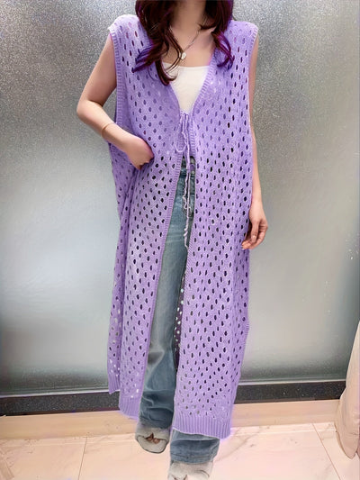 Eveline | Trendy Open Crochet Long Sleeveless Cardigan