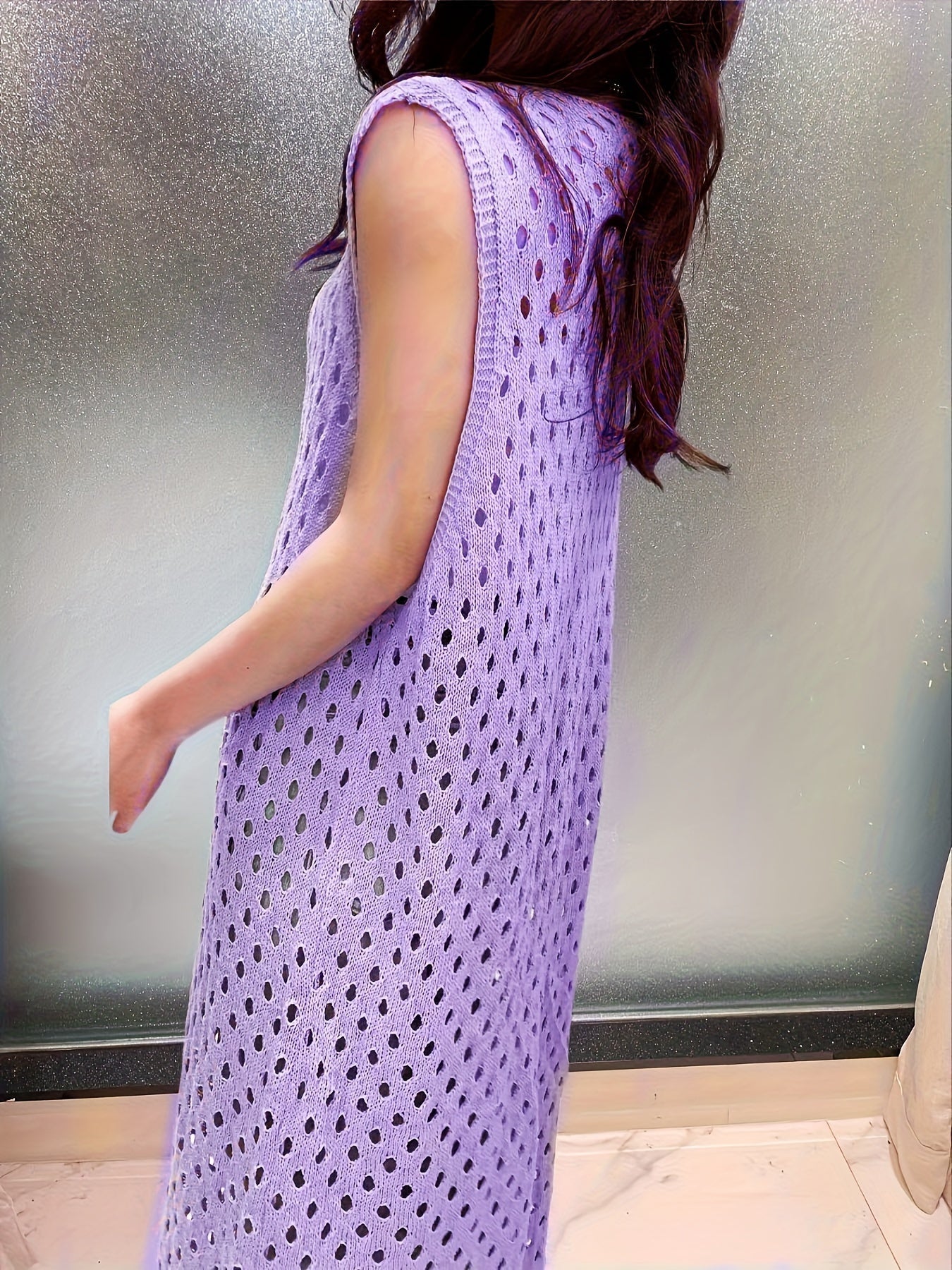 Eveline | Trendy Open Crochet Long Sleeveless Cardigan