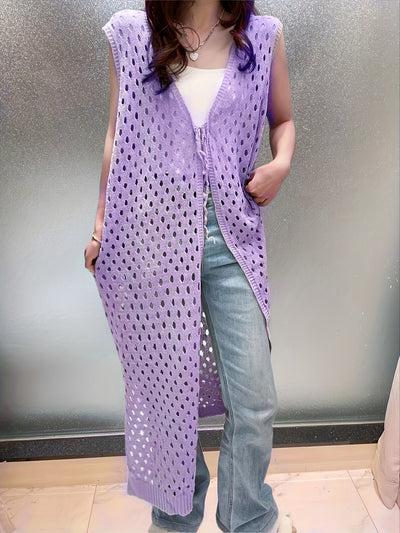 Eveline | Trendy Open Crochet Long Sleeveless Cardigan