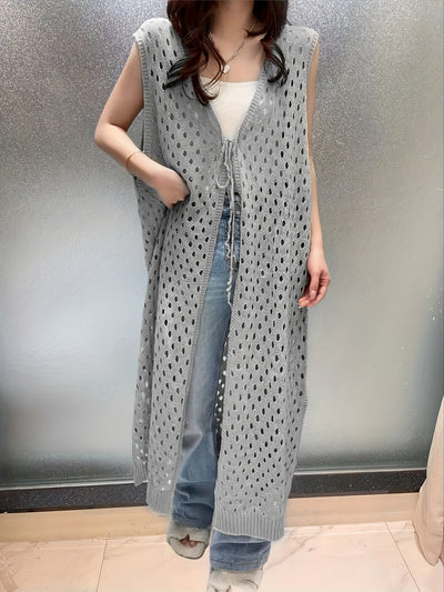 Eveline | Trendy Open Crochet Long Sleeveless Cardigan