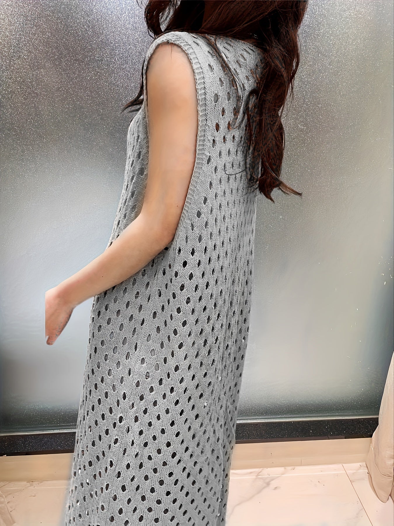 Eveline | Trendy Open Crochet Long Sleeveless Cardigan