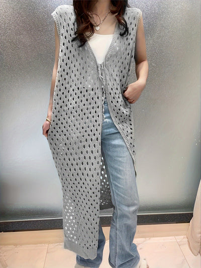 Eveline | Trendy Open Crochet Long Sleeveless Cardigan