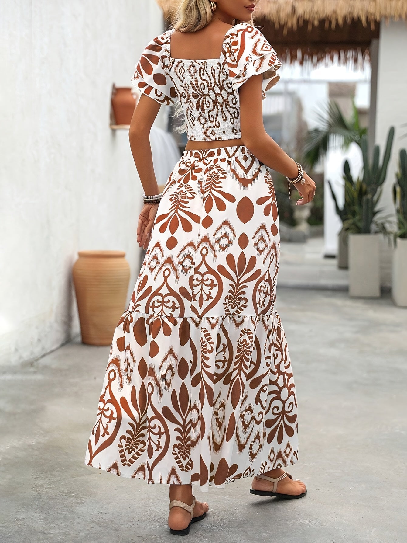 Evelyn | Elegante Twee-delige Vakantiejurk met Print