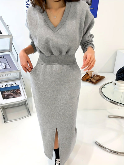 Everley | Elegante Midi Jurk met V-hals en Tailleband