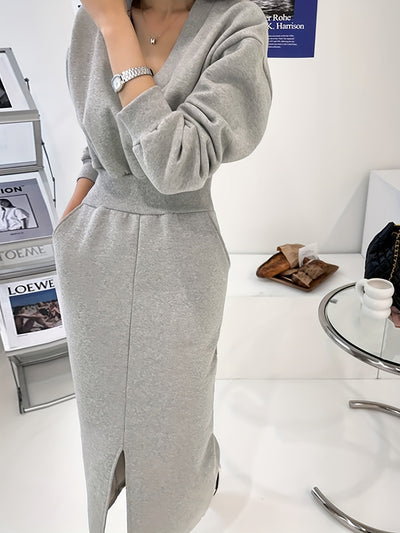 Everley | Elegante Midi Jurk met V-hals en Tailleband