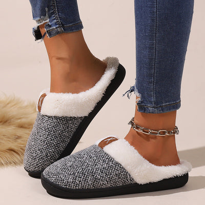 Thick plush slippers with open heel