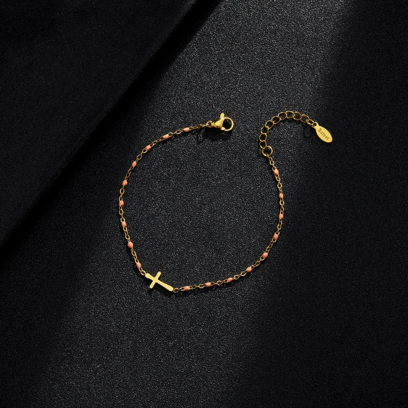 Jytte - Gold-colored Cross Bracelet