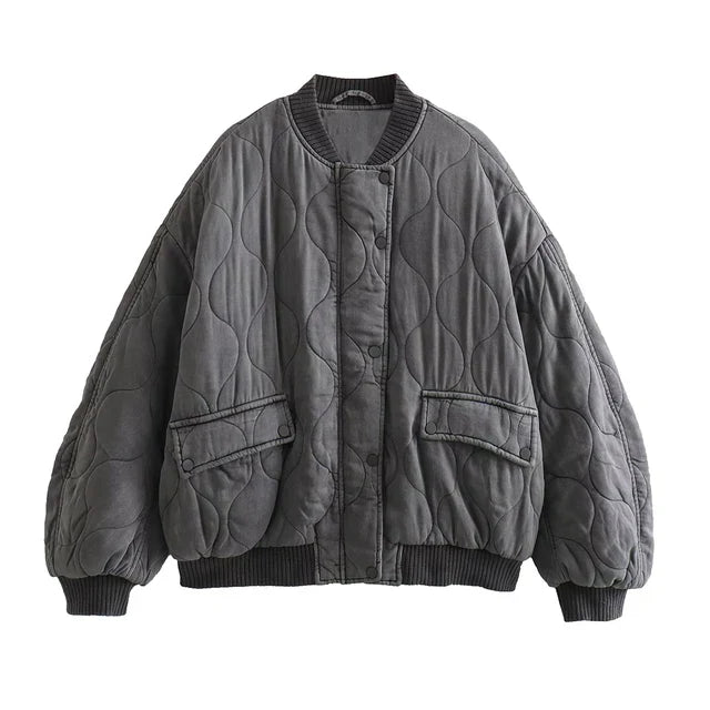 Isylvia - Gray Loose-Fitting Bomber Jacket