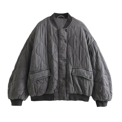 Isylvia - Gray Loose-Fitting Bomber Jacket