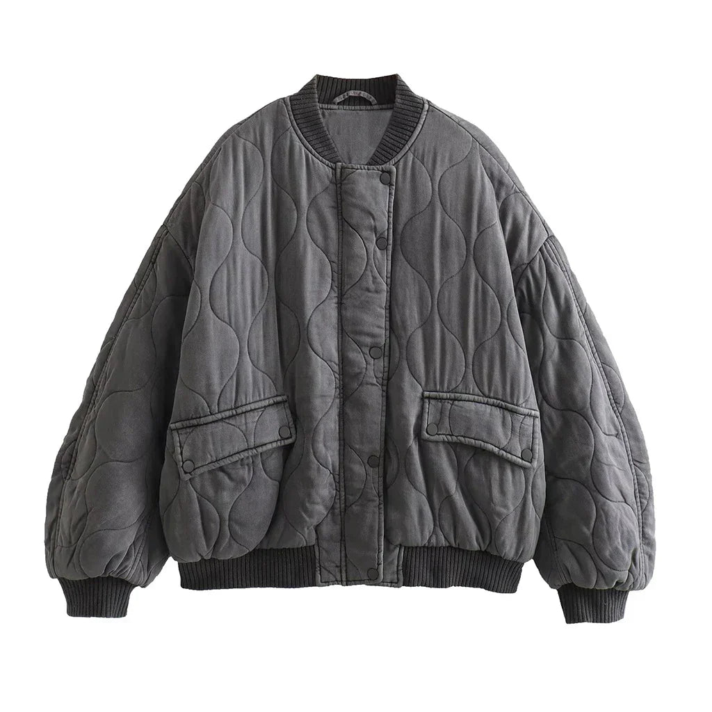 Isylvia - Gray Loose-Fitting Bomber Jacket
