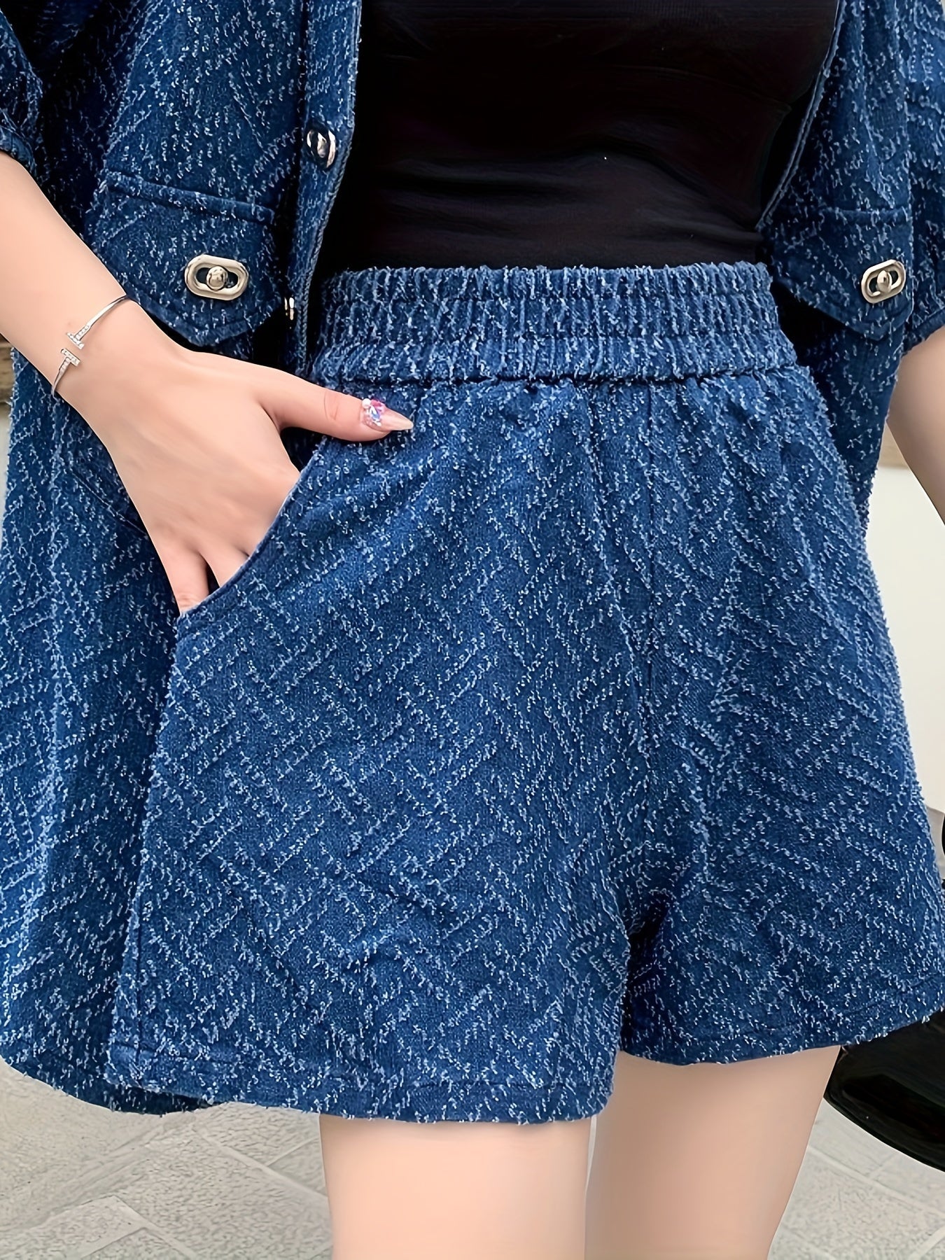 Felicity | Stylish Tweed Denim Set with Short Sleeves