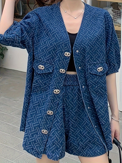 Felicity | Stylish Tweed Denim Set with Short Sleeves