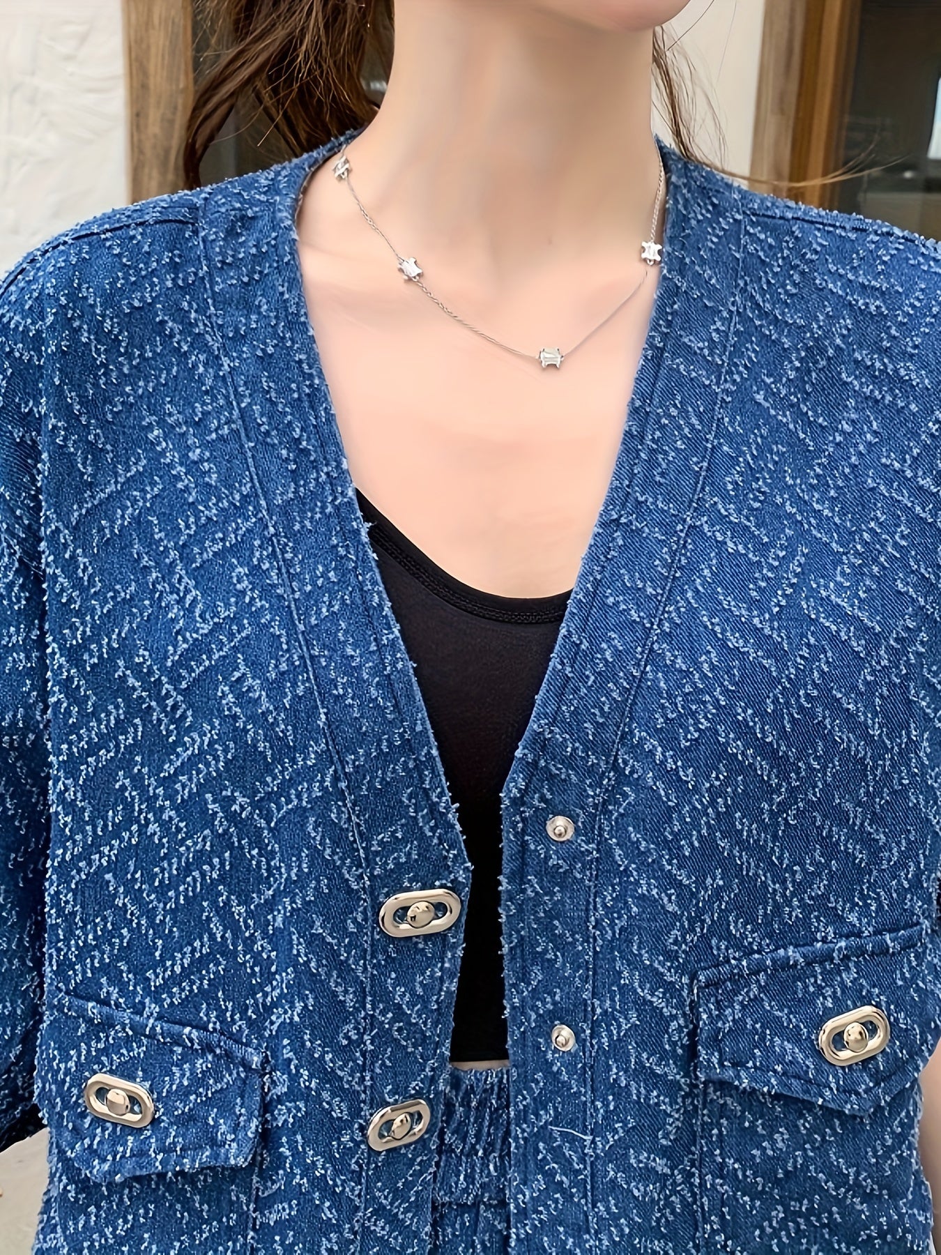 Felicity | Stylish Tweed Denim Set with Short Sleeves