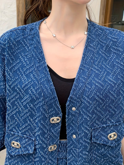 Felicity | Stylish Tweed Denim Set with Short Sleeves