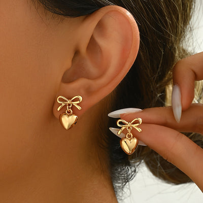 Fleur | Charming Bow &amp; Heart Earrings for a Feminine Touch 