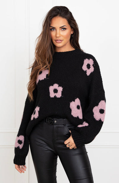 Leonie - Floral Sweater in Black/Beige