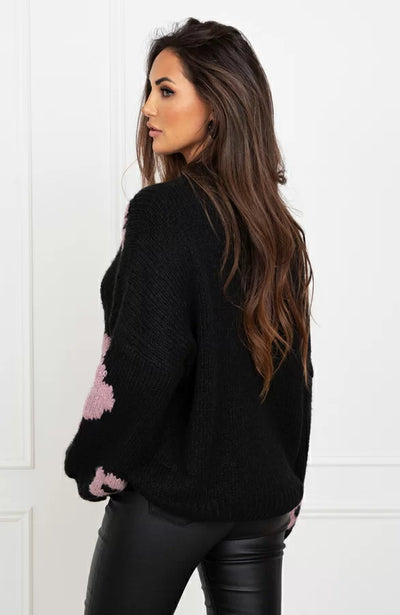 Leonie - Floral Sweater in Black/Beige