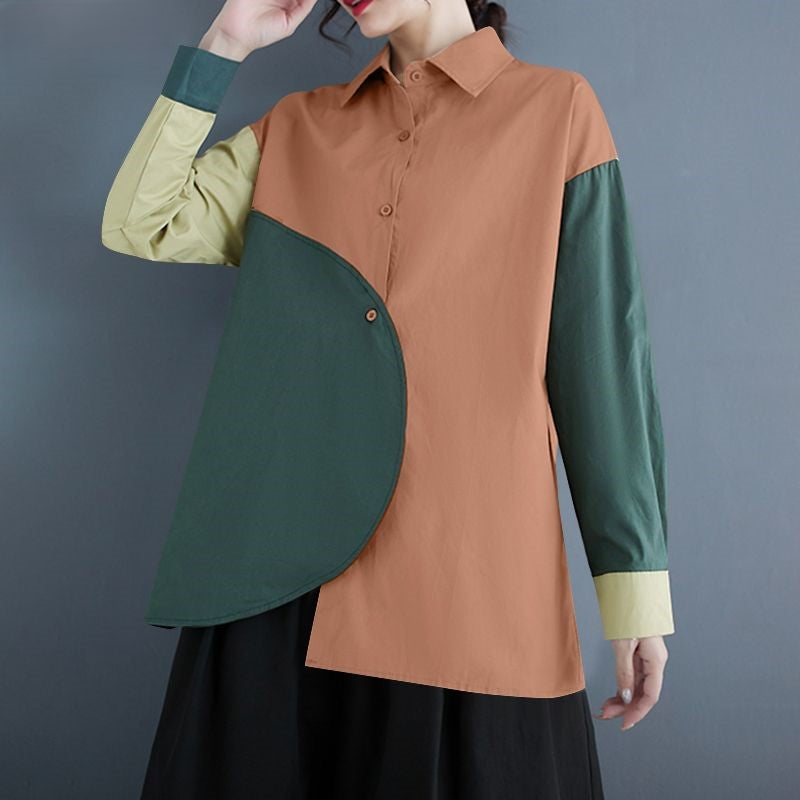 Francien | Asymmetrical Patchwork Blouse with Long Sleeves
