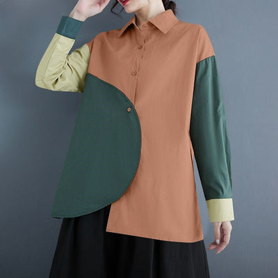 Francien | Asymmetrical Patchwork Blouse with Long Sleeves