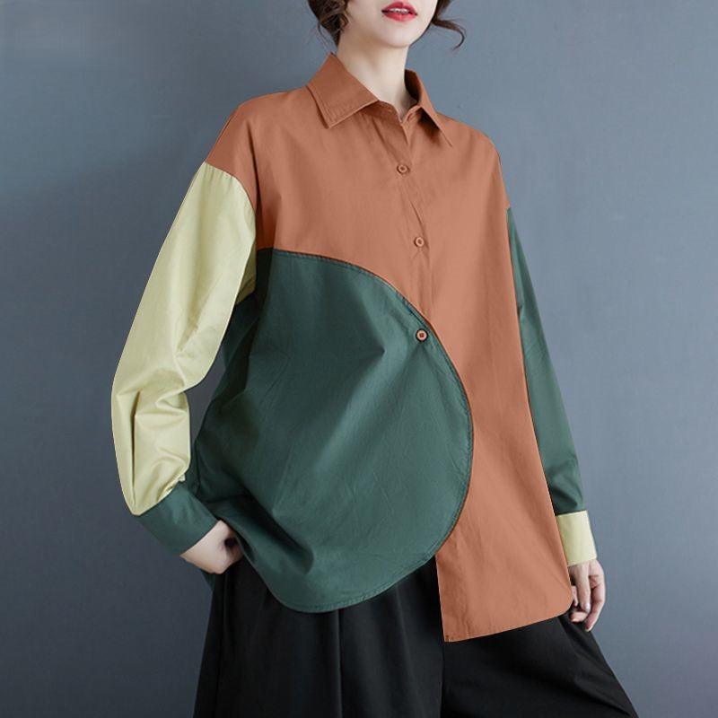 Francien | Asymmetrical Patchwork Blouse with Long Sleeves