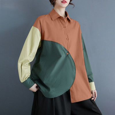Francien | Asymmetrical Patchwork Blouse with Long Sleeves