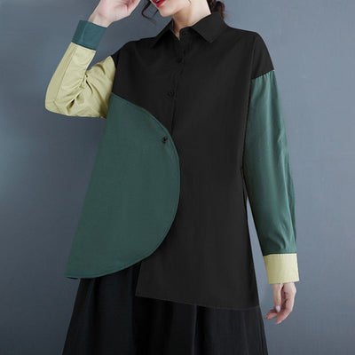 Francien | Asymmetrical Patchwork Blouse with Long Sleeves