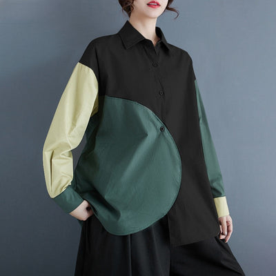 Francien | Asymmetrical Patchwork Blouse with Long Sleeves