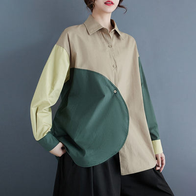 Francien | Asymmetrical Patchwork Blouse with Long Sleeves
