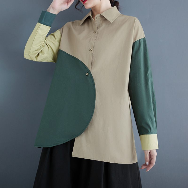 Francien | Asymmetrical Patchwork Blouse with Long Sleeves