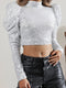 Francine | Shiny Crop Top with Puff Sleeves and High Neck