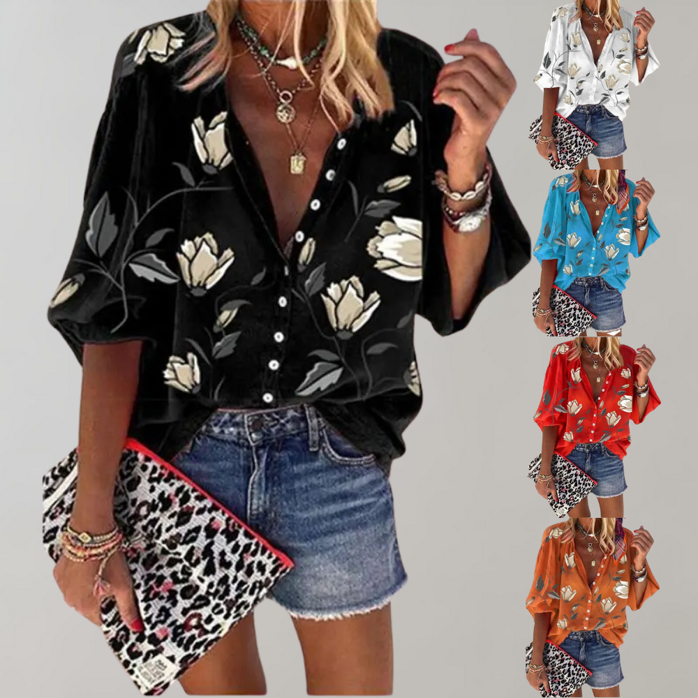 Freydis - Floral print blouse for women