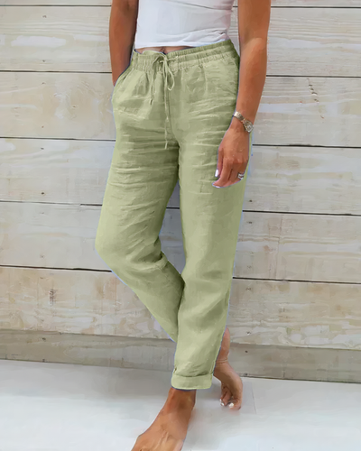 GRACE - High-waisted cotton trousers with drawstring