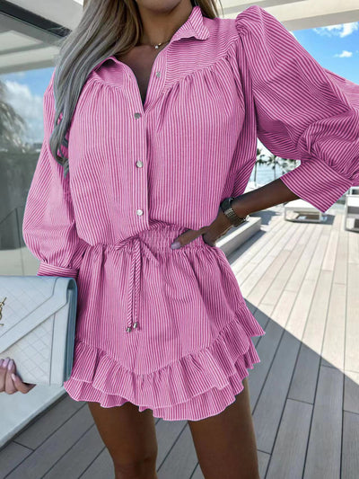 Celeste - Gestreepte Blouse en Ruffle Rok Set