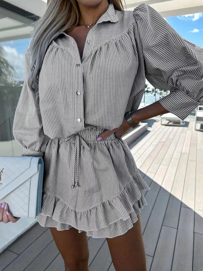 Celeste - Gestreepte Blouse en Ruffle Rok Set