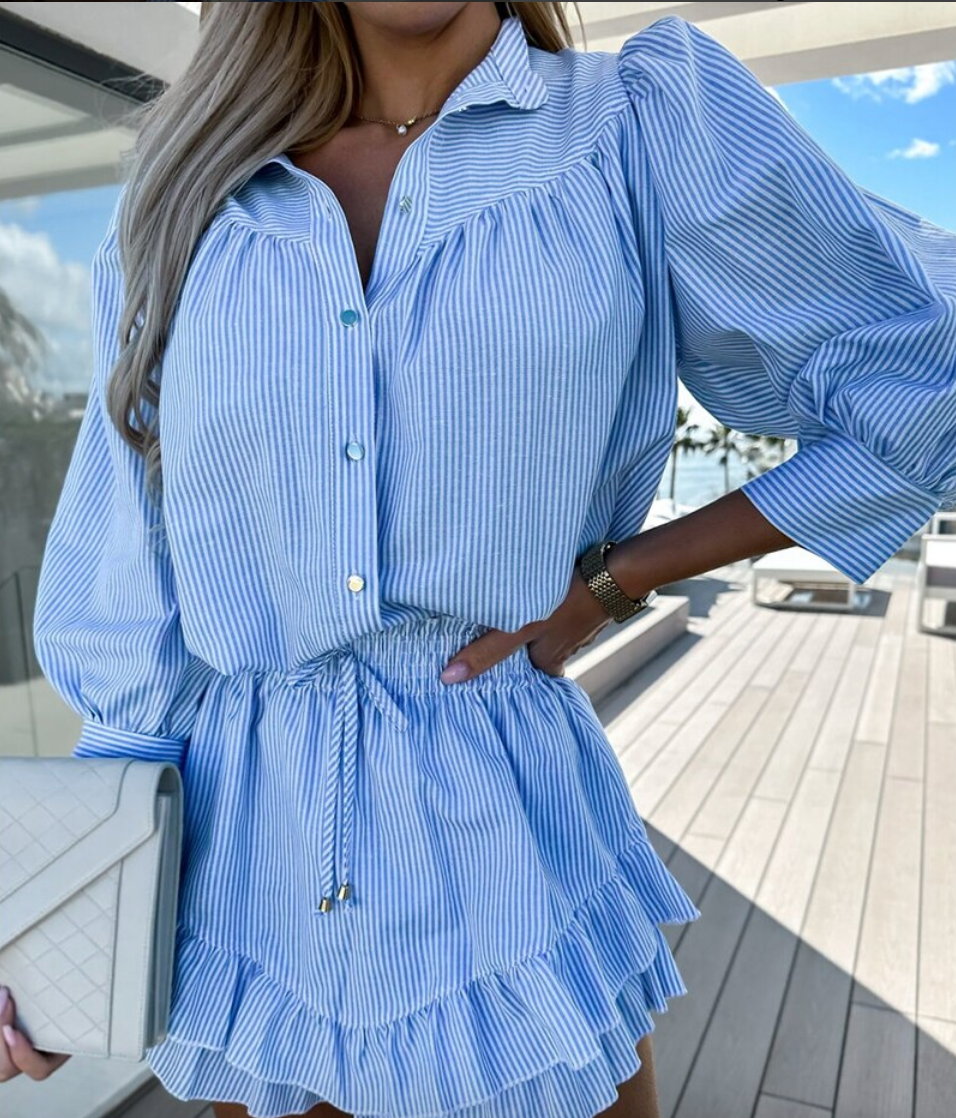 Celeste - Gestreepte Blouse en Ruffle Rok Set