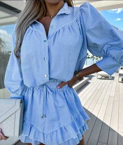 Celeste - Gestreepte Blouse en Ruffle Rok Set