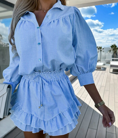 Celeste - Gestreepte Blouse en Ruffle Rok Set