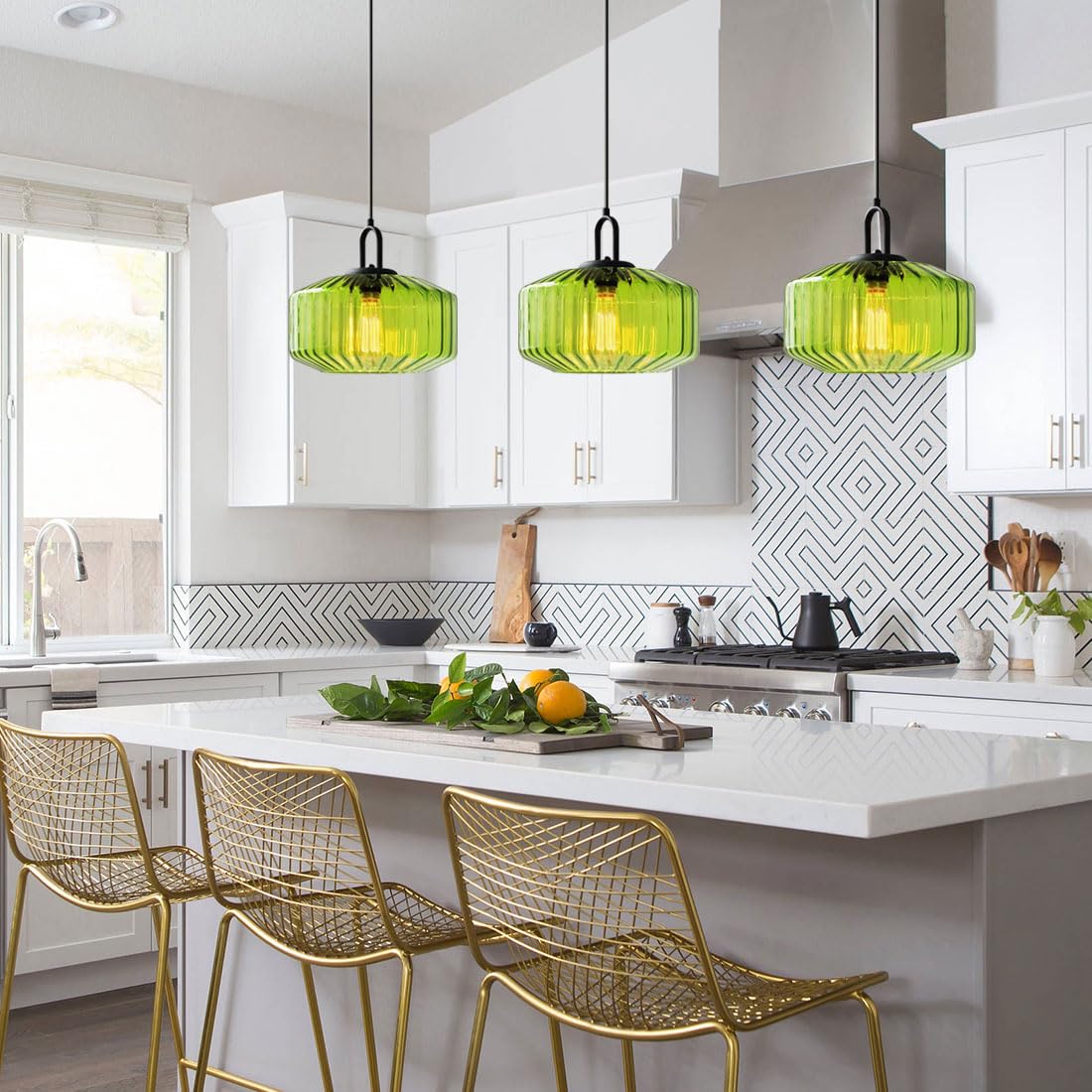 Minda - Mid Century Striped Glass Pendant Light