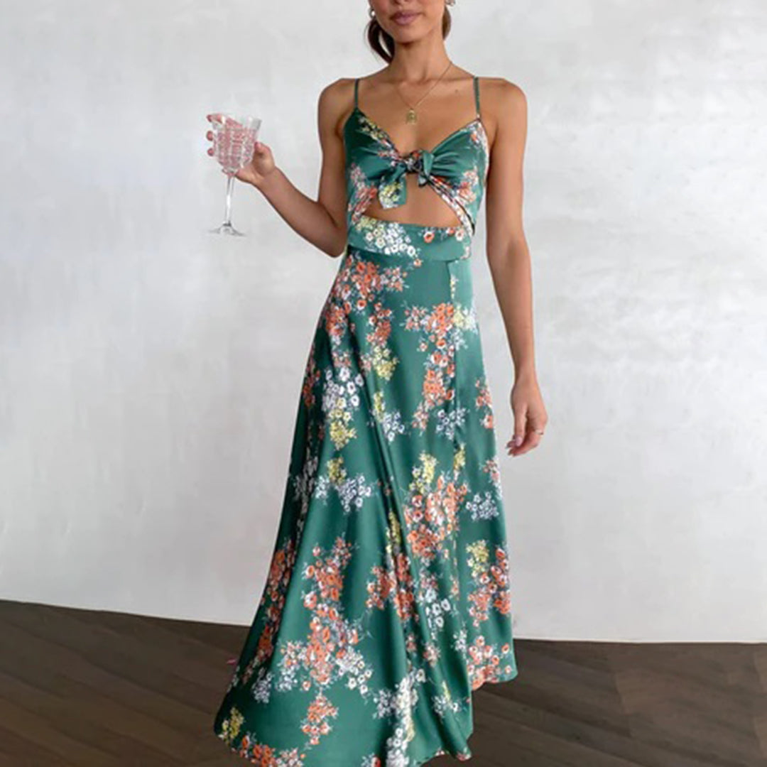 Cali - Casual Flora Geribbelde Jurk met Split