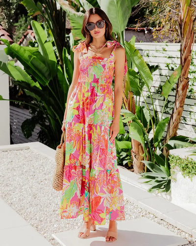Greta | Bohemian Maxi Jurk met Tropische Print