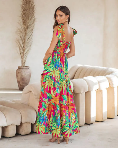 Greta | Bohemian Maxi Jurk met Tropische Print