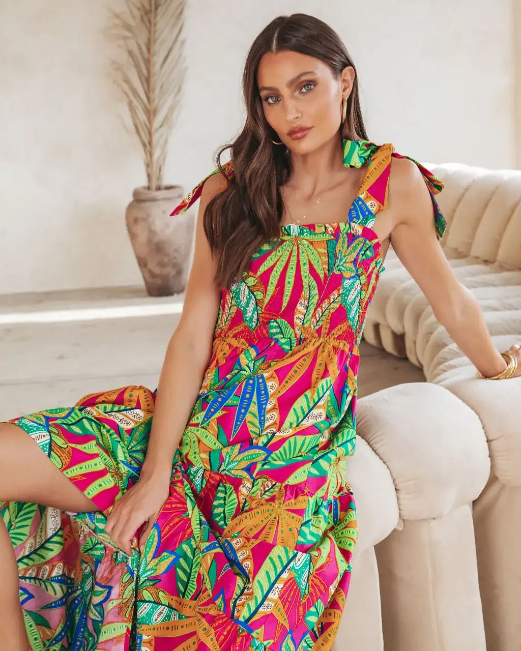 Greta | Bohemian Maxi Jurk met Tropische Print